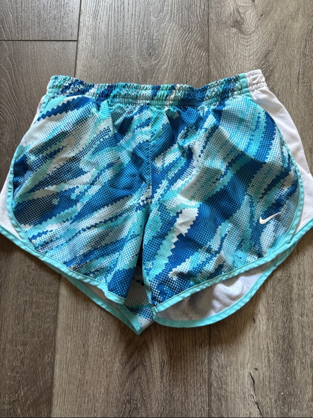 Nike Girls Teal and Blue Patterned Athletic Shorts